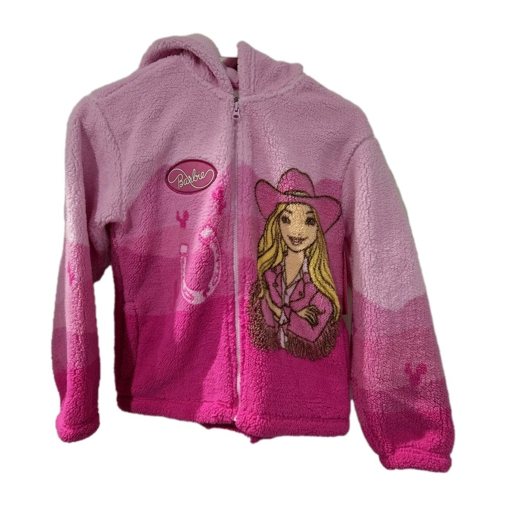 Kids Mattel Barbie Cowgirl Hoodie Jacket Pink Full Zip  Sz 10-12  Valentine Gift